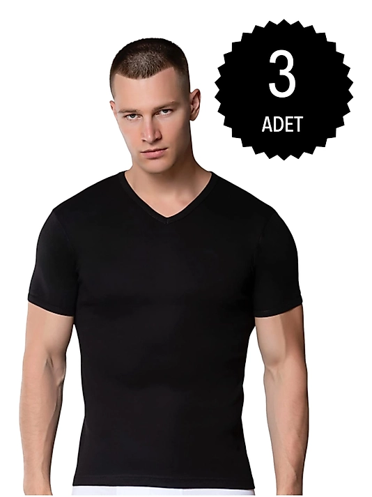 Gümüş 4051 Erkek V Yaka Spor Kollu Fanila Siyah 3 lü Paket