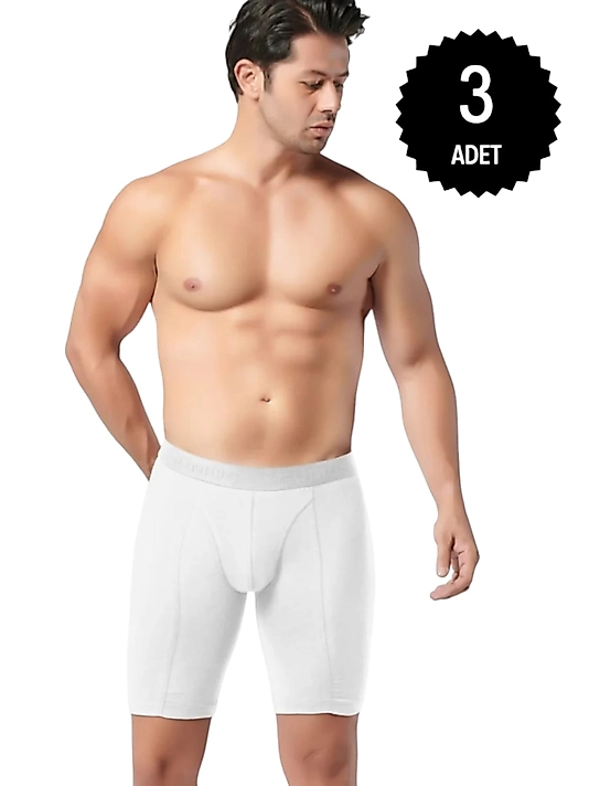 Gümüş İç Giyim 4074 Erkek Likralı Uzun Boxer Beyaz 3 Lü Paket