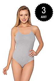 Gümüş 4025 Kadın Likralı İp Askı Kancalı Body Gri 3 lü Paket