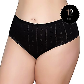 Gümüş 3079 Kadın Jakarlı Yüksel Bel Bato Külot Siyah 12 li Paket