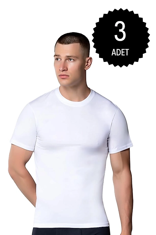 Gümüş 3005 Erkek Sıfır Yaka Atlet Beyaz 3 lü Paket