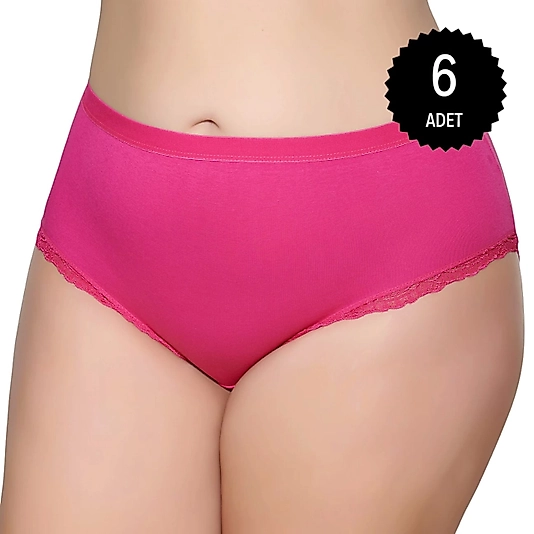 Gümüş 3085 Kadın Likralı Sur Dantel Yüksek Bel Bato Külot Fuşya 6 lı Paket