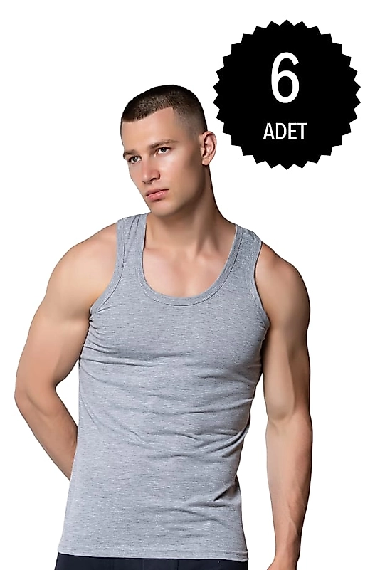 Gümüş 4003 Penye Erkek Askılı Düz Atlet Gri 6 lı Paket