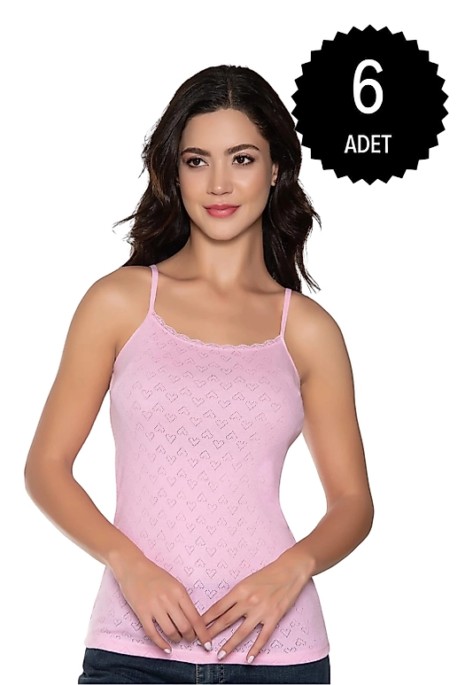 Gümüş 3080 Kadın Jakarlı İp Askı Atlet Pembe 6 lı Paket