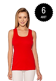 Gümüş 4024 Ribana Geniş Askı Düz Biye Atlet Kırmızı 6 lı Paket