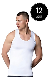 Gümüş 3002 Ribana (likralı) Erkek Askılı Atlet Beyaz 12 li Paket