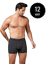 Gümüş 3114 Erkek Likralı Çizgili Boxer Siyah 12 li Paket