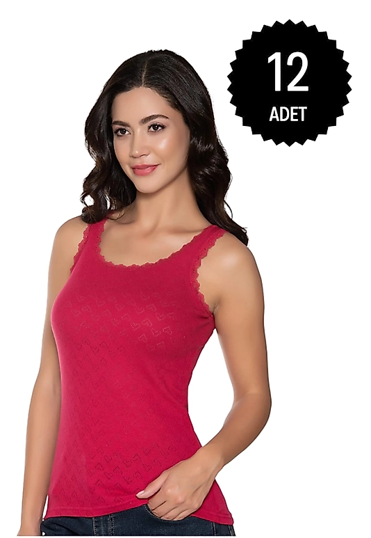 Gümüş 3081 Kadın Jakarlı Geniş Askı Atlet Bordo 12 li Paket