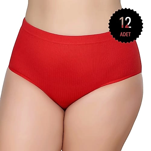 Gümüş 3092 Kadın Yüksek Bel Çizgili ( Fitilli ) Bato Külot Kırmızı 12 li Paket
