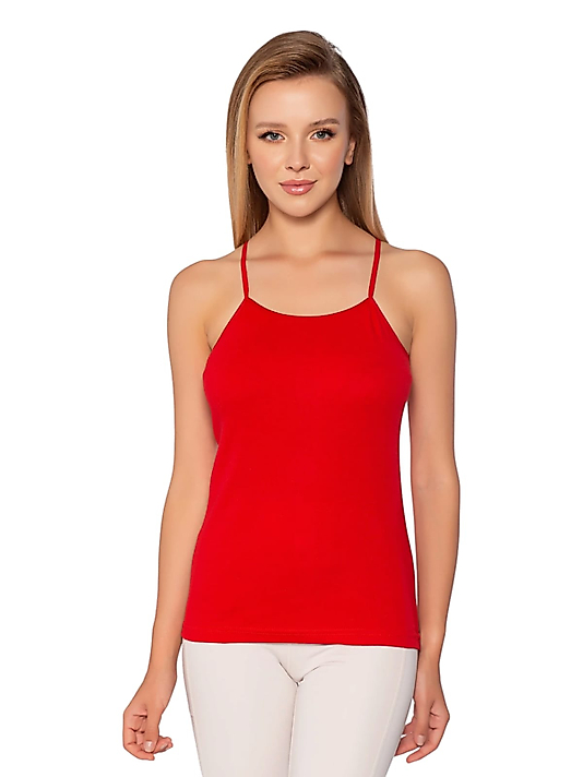 Gümüş 4023 Kadın Ribana ( Likralı ) İp Askı Düz Biye Atlet Kırmızı