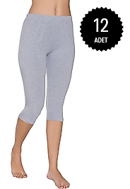 Gümüş 3104 Kadın Likralı Düz Diz Altı Tayt Gri 12 li Paket