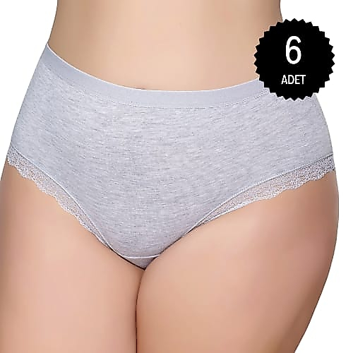 Gümüş 3085 Kadın Likralı Sur Dantel Yüksek Bel Bato Külot Gri 6 lı Paket