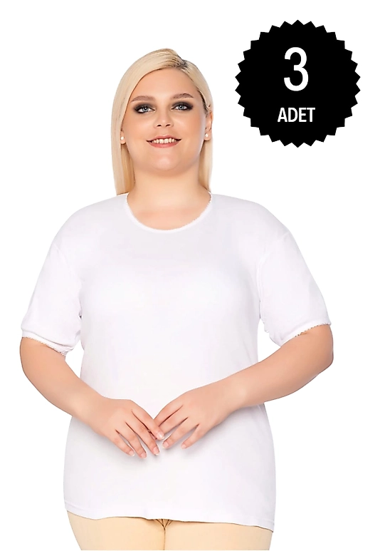 Gümüş 3013 Kadın Ribana ( Likralı ) Kollu Kaşkorse Anne Atlet Beyaz 3 lü Paket