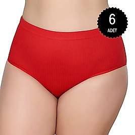Gümüş 3092 Kadın Yüksek Bel Çizgili ( Fitilli ) Bato Külot Kırmızı 6 lı Paket