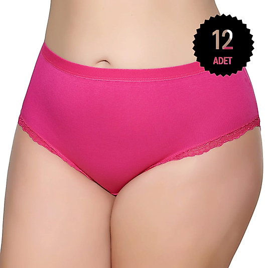 Gümüş 3085 Kadın Likralı Sur Dantel Yüksek Bel Bato Külot Fuşya 12 li Paket