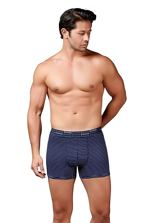 Gümüş 3114 Erkek Likralı Çizgili Boxer Lacivert
