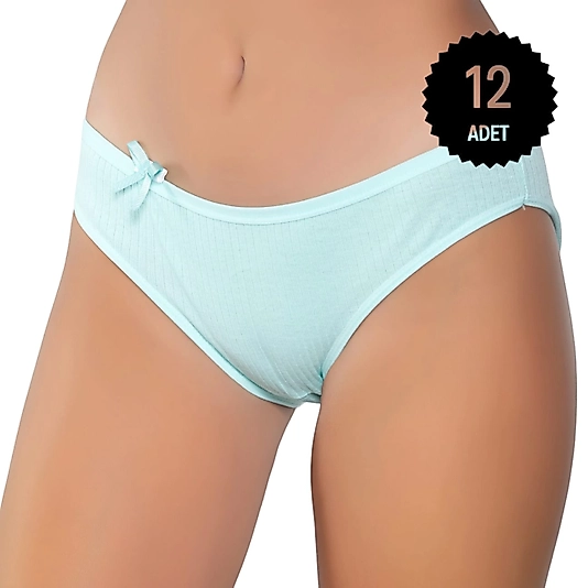 Gümüş 6095 Kadın Ribana İnce Bel Çizgili Bikini Külot Karışık 12 li Paket
