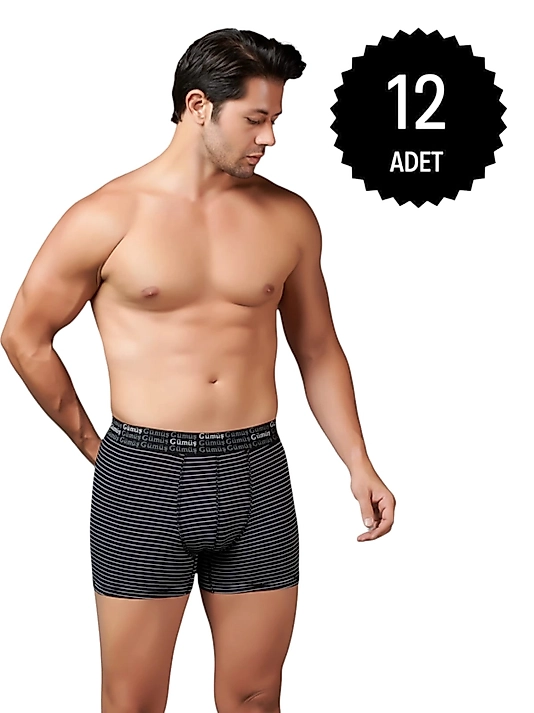 Gümüş 3114 Erkek Likralı Çizgili Boxer Siyah 12 li Paket