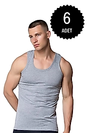 Gümüş 4003 Penye Erkek Askılı Düz Atlet Gri 6 lı Paket