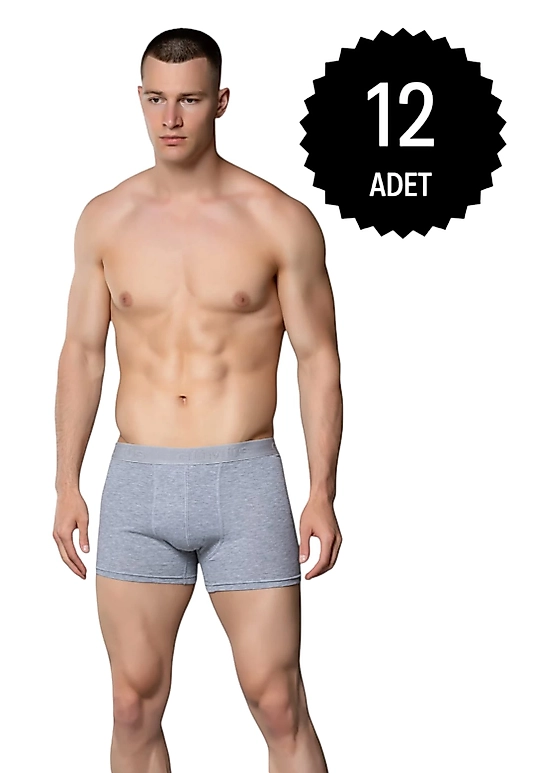 Gümüş 4018 Erkek Likralı Boxer Gri 12 li Paket