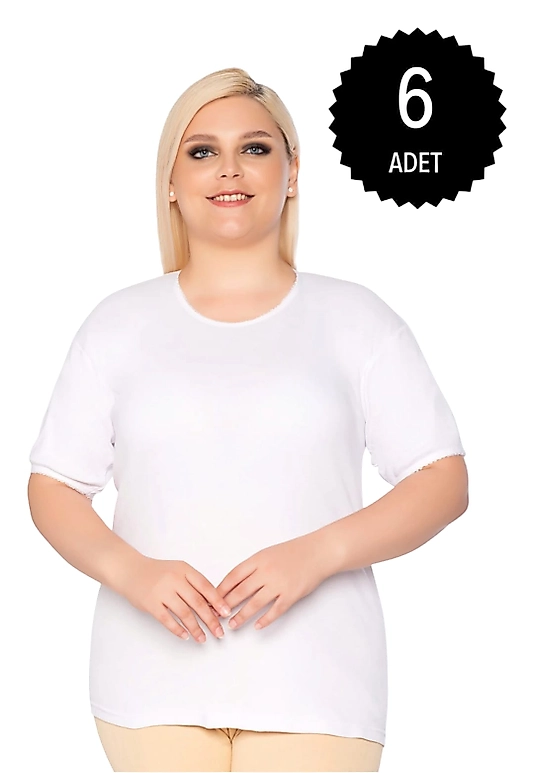 Gümüş 3013 Kadın Ribana ( Likralı ) Kollu Kaşkorse Anne Atlet Beyaz 6 lı Paket