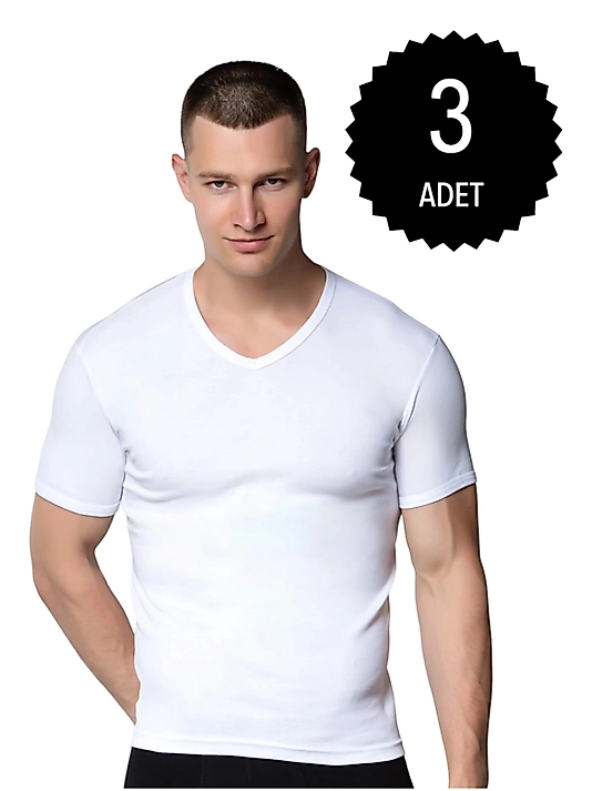 Gümüş 4051 Erkek V Yaka Spor Kollu Fanila Beyaz 3 lü Paket