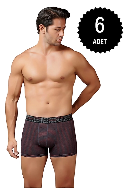 Gümüş 3114 Erkek Likralı Çizgili Boxer Antrasit 6 lı Paket