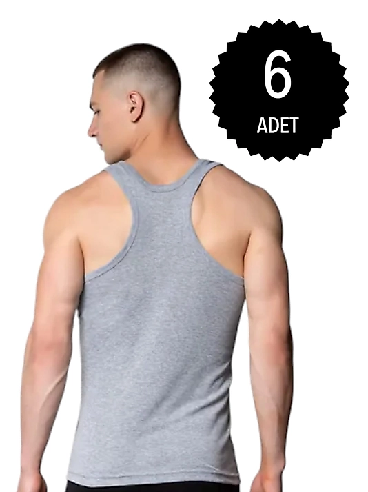 Gümüş 4019 Ribana (likralı) Erkek Arkası Çapraz Atlet Gri 6 lı Paket