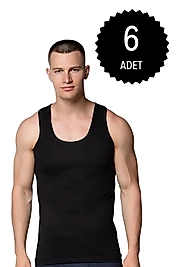 Gümüş 4003 Penye Erkek Askılı Düz Atlet Siyah 6 lı Paket