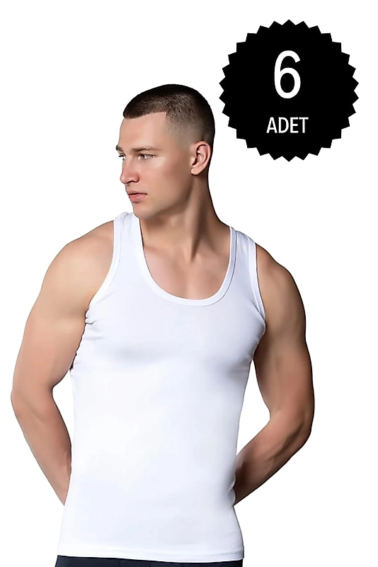 Gümüş 3002 Ribana (likralı) Erkek Askılı Atlet Beyaz 6 lı Paket