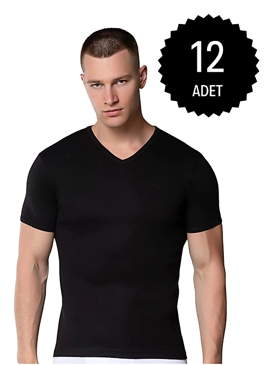 Gümüş 4051 Erkek V Yaka Spor Kollu Fanila Siyah 12 li Paket
