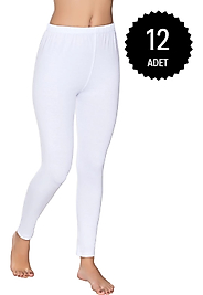 Gümüş 3103 Kadın Likralı Düz Uzun Tayt Beyaz 12 li Paket