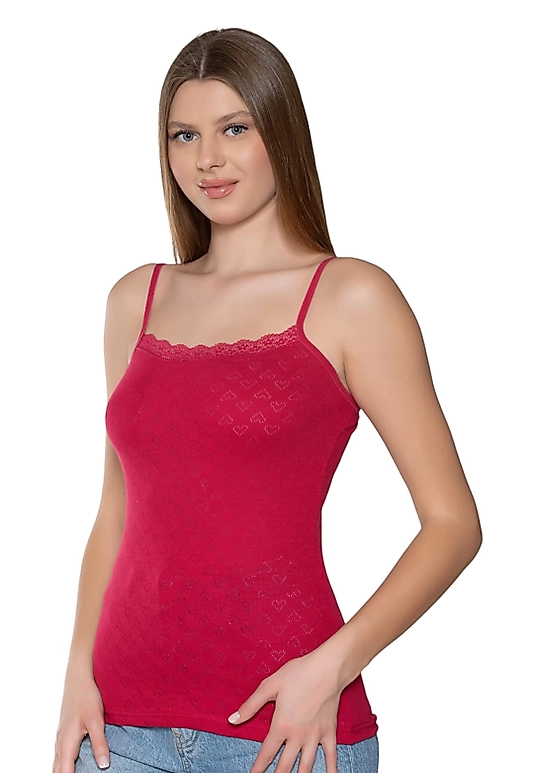 Gümüş 3080 Kadın Jakarlı İp Askı Atlet Bordo