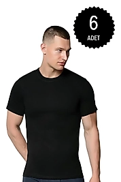 Gümüş 4008 Erkek Penye Renkli Sıfır Yaka Atlet Siyah 6 lı Paket