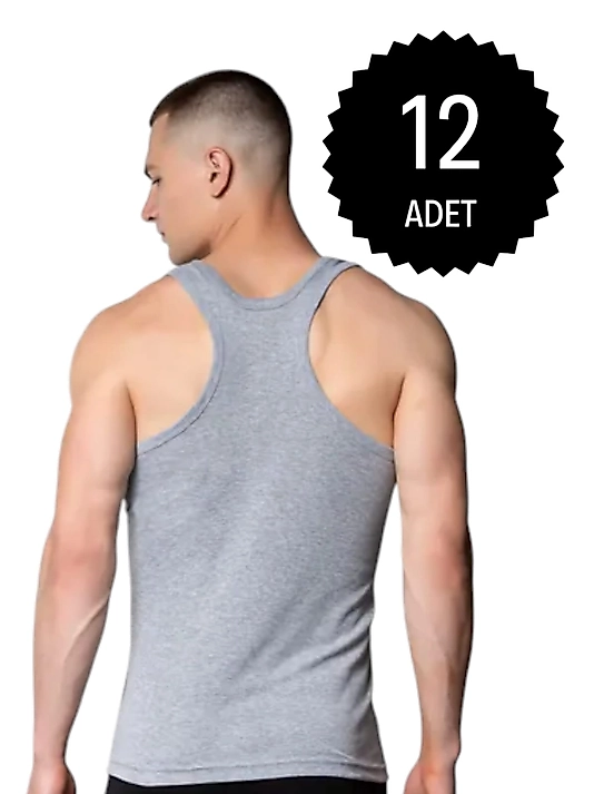 Gümüş 4019 Ribana (likralı) Erkek Arkası Çapraz Atlet Gri 12 li Paket