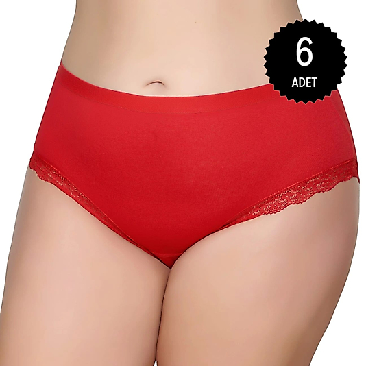 Gümüş 3085 Kadın Likralı Sur Dantel Yüksek Bel Bato Külot Kırmızı 6 lı Paket