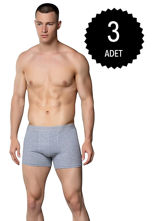 Gümüş 4018 Erkek Likralı Boxer Gri 3 lü Paket