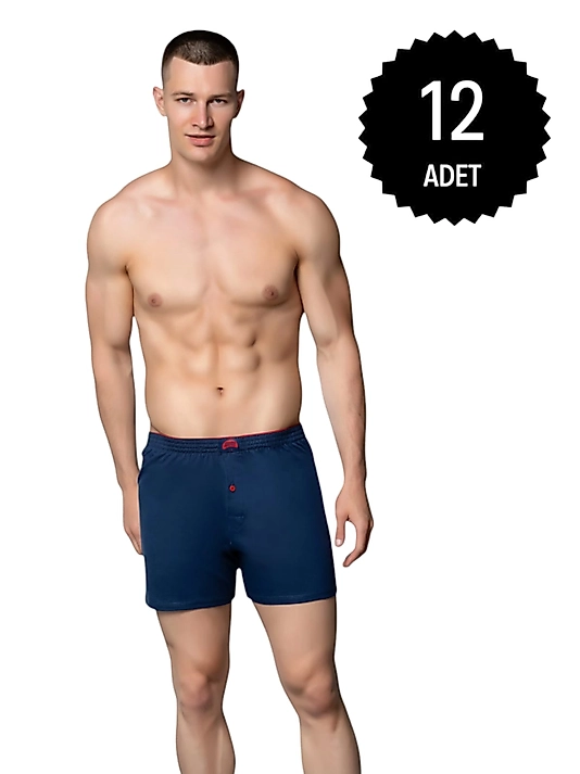 Gümüş 4020 Erkek Penye Havlu Bel Düz Boxer Lacivert 12 li Paket