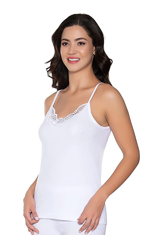 Gümüş 3010 Kadın Ribana (Likralı) İp Askı Güpürlü Atlet Beyaz