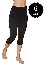 Gümüş 3104 Kadın Likralı Düz Diz Altı Tayt Siyah 6 lı Paket