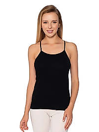 Gümüş 4023 Kadın Ribana ( Likralı ) İp Askı Düz Biye Atlet Siyah