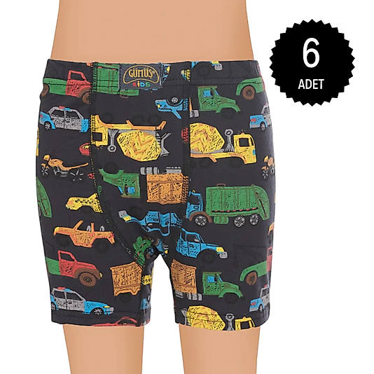 Gümüş 3089 Erkek Çocuk Likralı Empirme Boxer Karışık 6 lı Paket