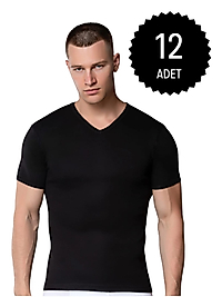 Gümüş 4051 Erkek V Yaka Spor Kollu Fanila Siyah 12 li Paket