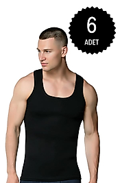 Gümüş 4004 Ribana (likralı) Erkek Askılı Atlet Siyah 6 lı Paket