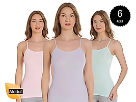 Gümüş 7012 Kadın Modal Elastan İp Askı Atlet Karışık (2) 6 lı Paket