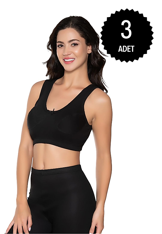 Gümüş 3049 Kadın Penye Yarım Atlet Body Sütyen Siyah 3 lü Paket