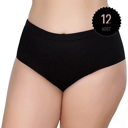 Gümüş 3092 Kadın Yüksek Bel Çizgili ( Fitilli ) Bato Külot Siyah 12 li Paket