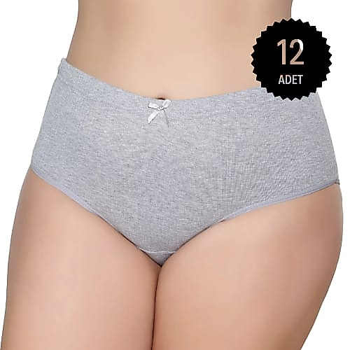 Gümüş 3092 Kadın Yüksek Bel Çizgili ( Fitilli ) Bato Külot Gri 12 li Paket