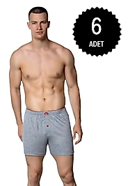 Gümüş 4020 Erkek Penye Havlu Bel Düz Boxer Gri 6 lı Paket