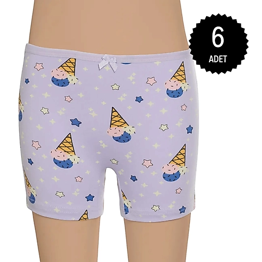 Gümüş 3072 Kız Çocuk Likralı Empirme Boxer Karışık 6 lı Paket